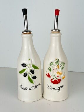 Revol Oil & Vinegar Set Curet Bottle Porcelain Made in France VTG EUC